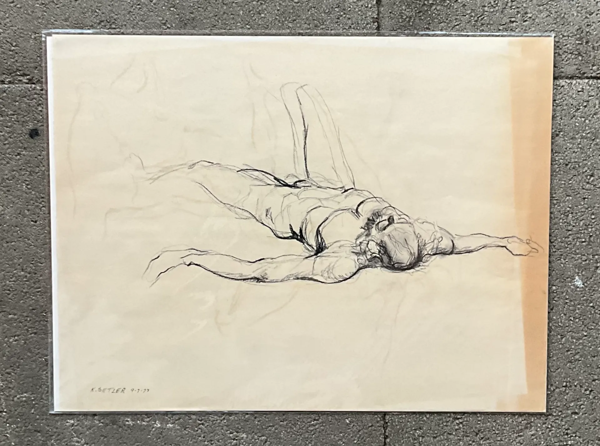 Vintage Boho Original Signed Nude Sketch - Paper, 23.5W x 18H - Detail view