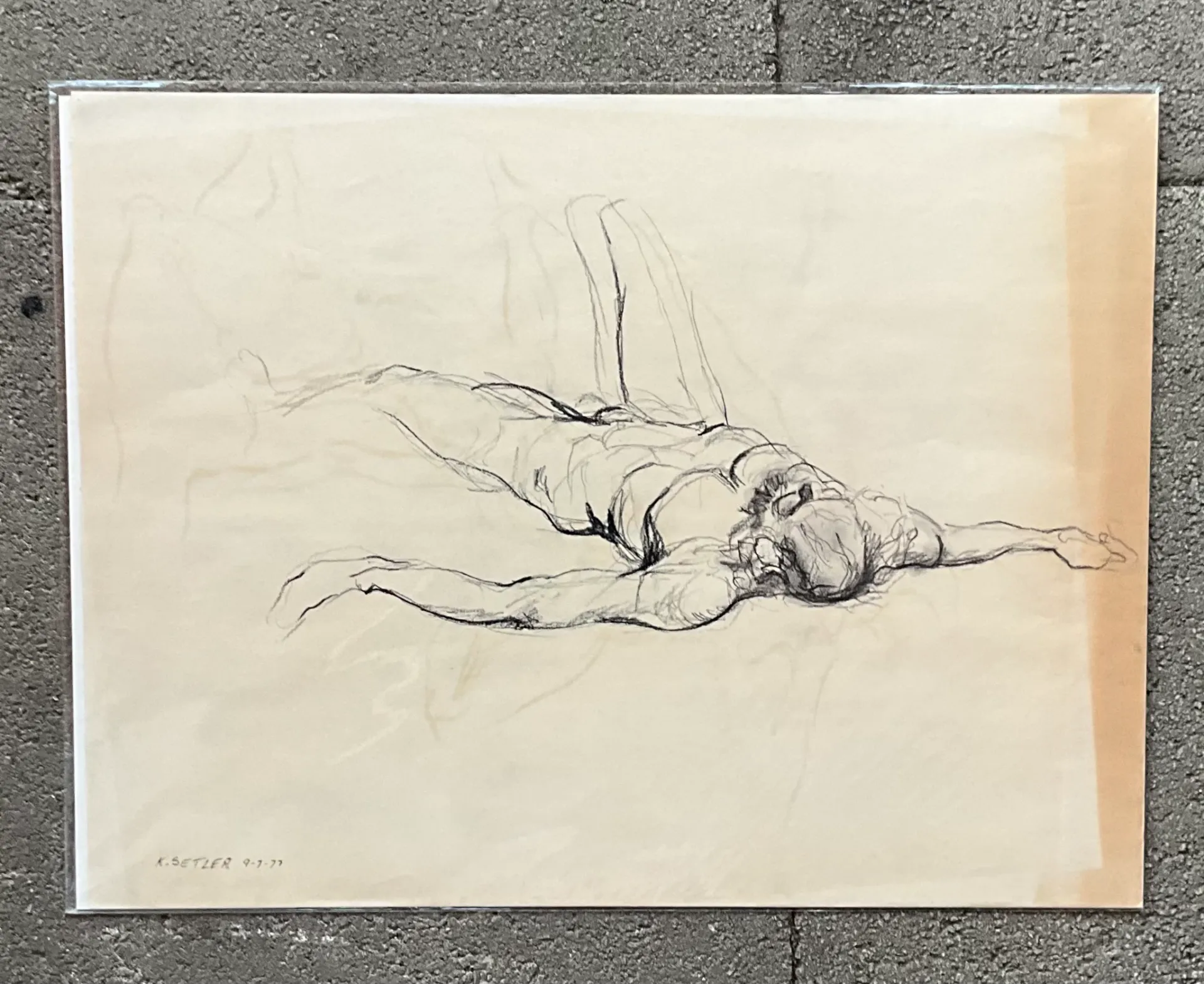 Vintage Boho Original Signed Nude Sketch - Paper, 23.5W x 18H - Side view
