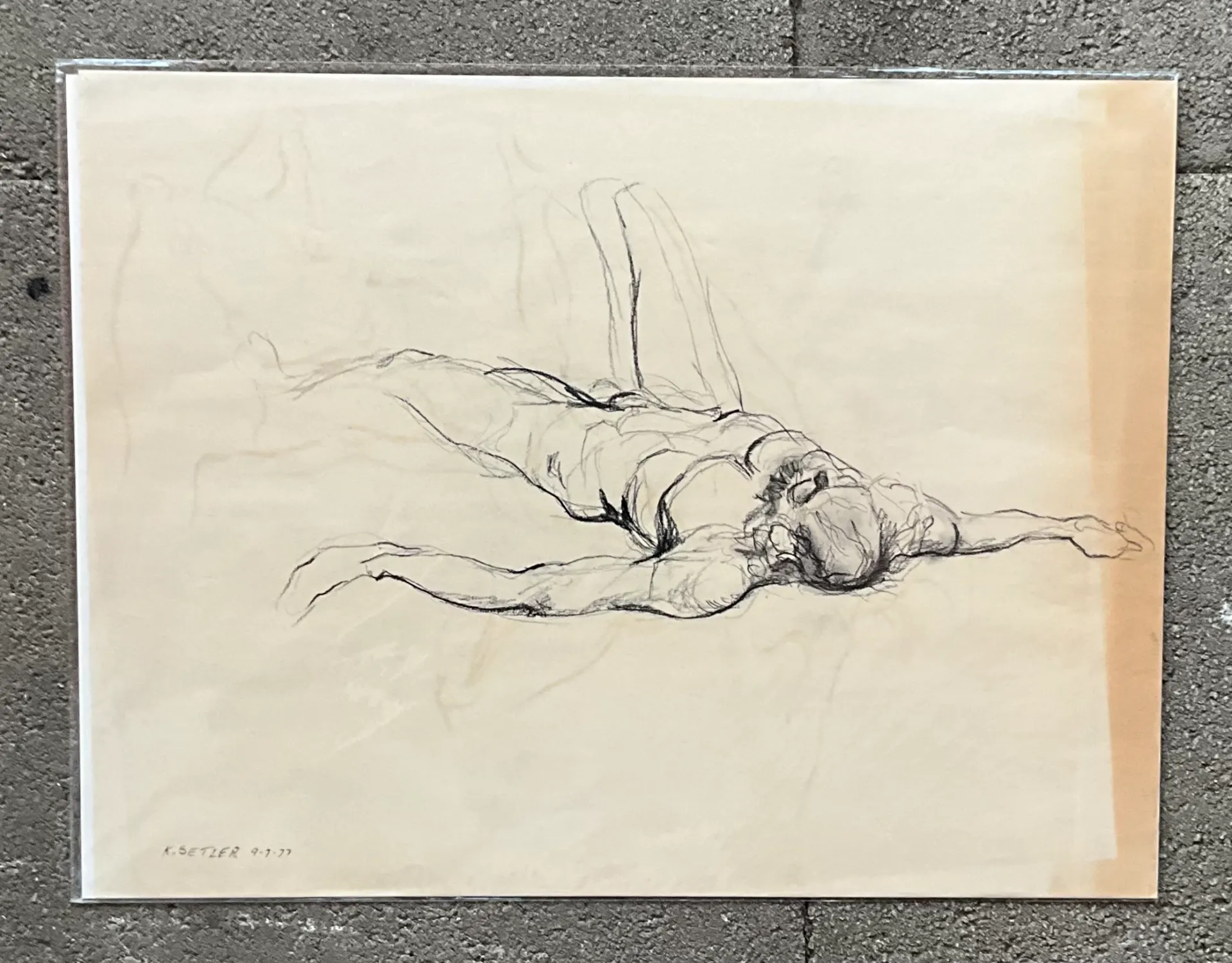 Vintage Boho Original Signed Nude Sketch - Paper, 23.5W x 18H - Back view