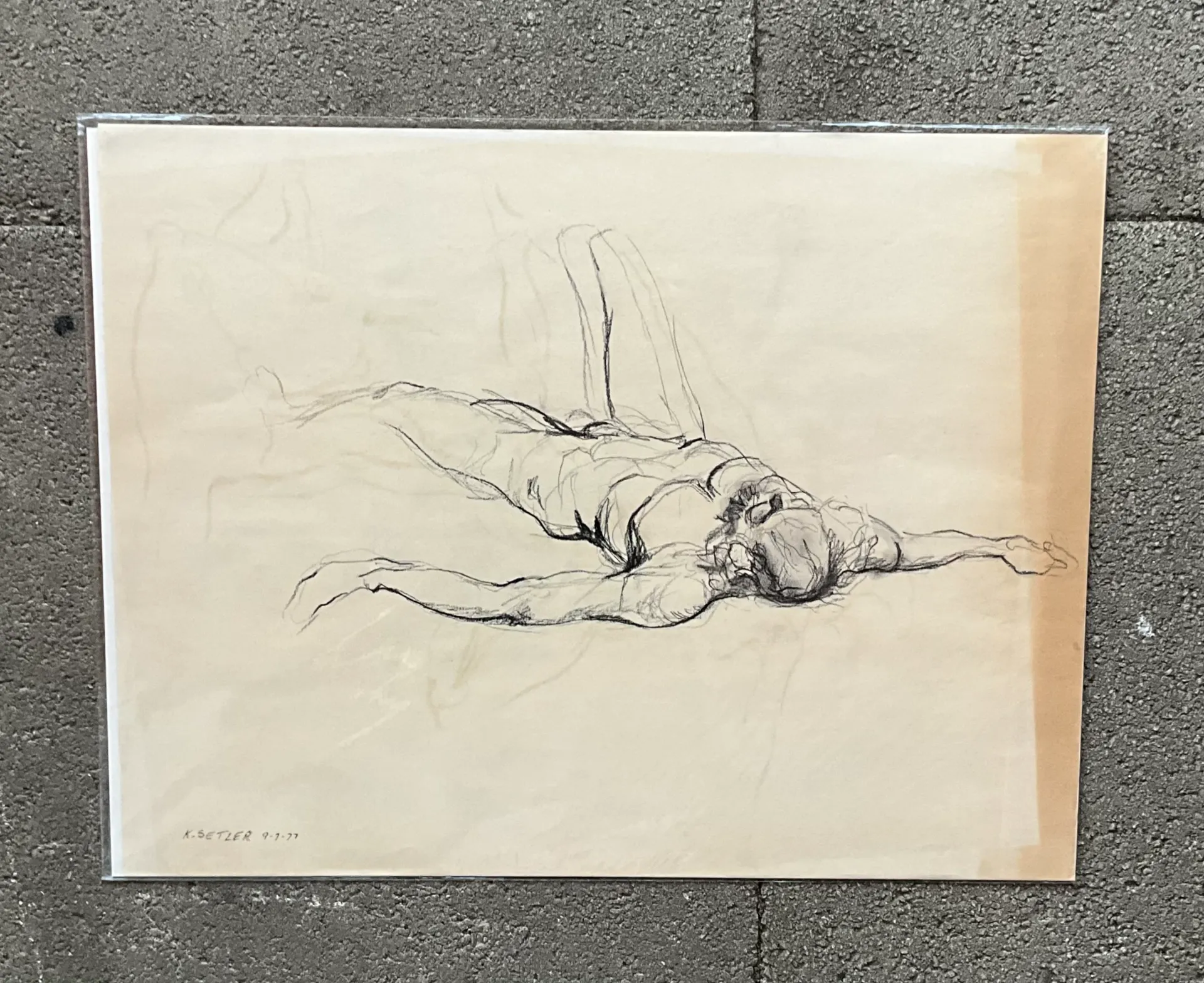 Vintage Boho Original Signed Nude Sketch - Paper, 23.5W x 18H - Top view