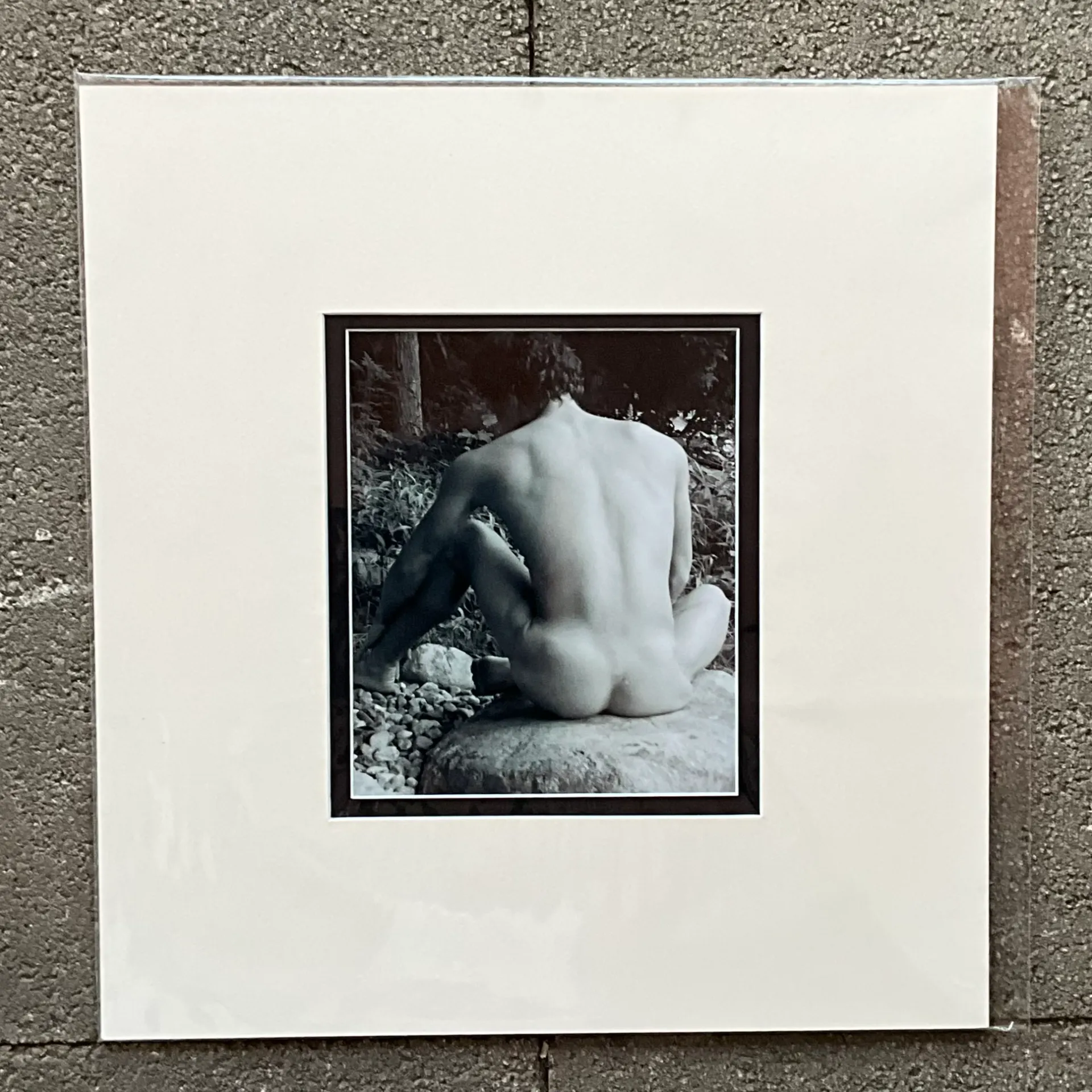 Vintage Boho Original Nude Photograph of Man - Paper, 17.5W x 19.5H - Side view
