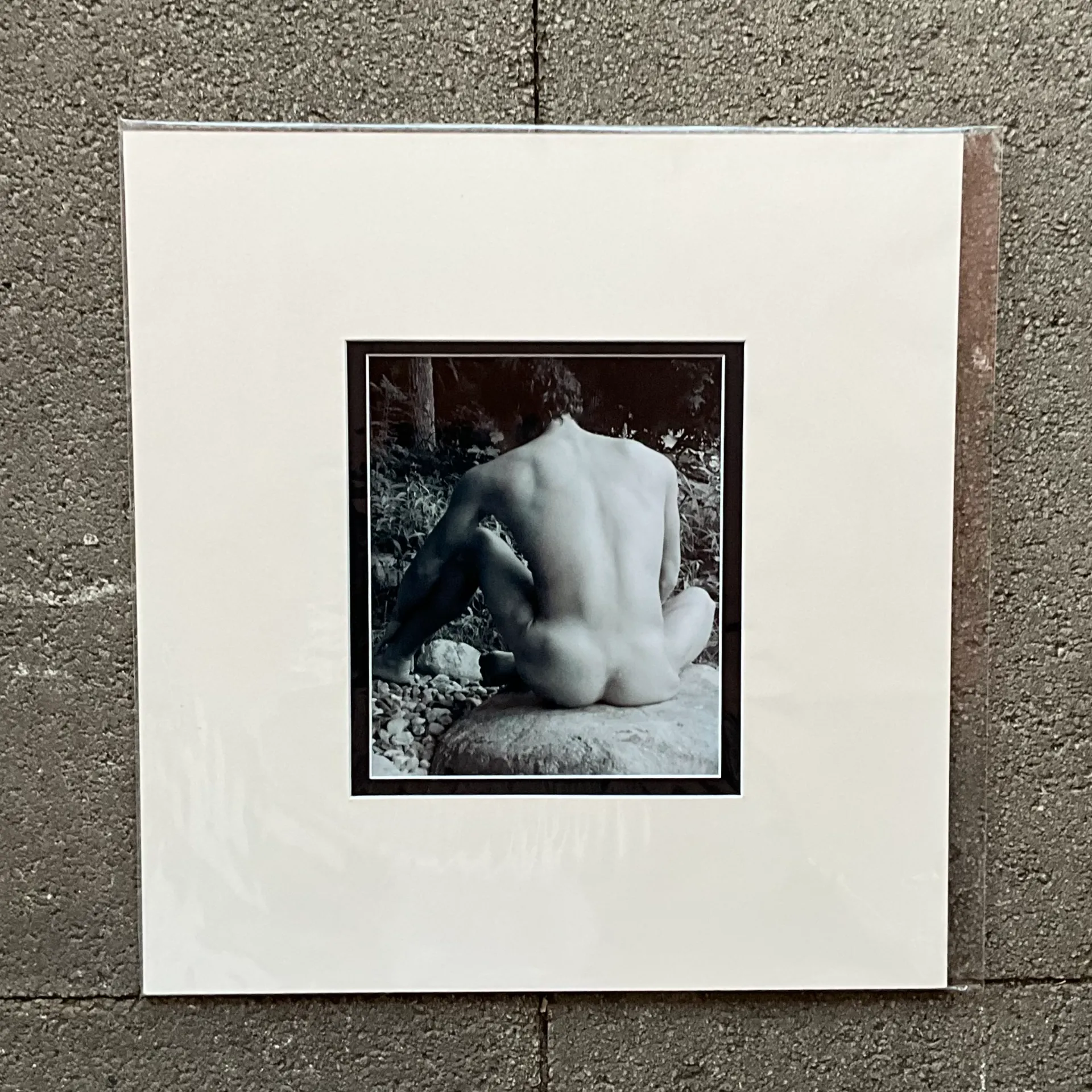 Vintage Boho Original Nude Photograph of Man - Paper, 17.5W x 19.5H - Top view