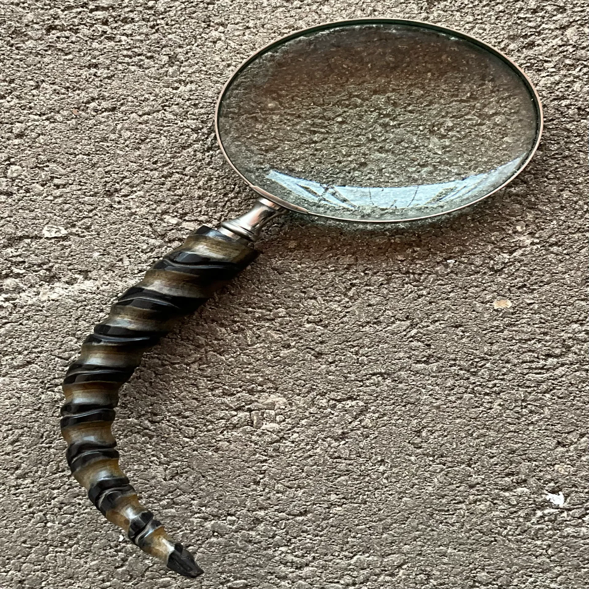 Vintage Carved Wood Horn Magnifying Glass  - Top view