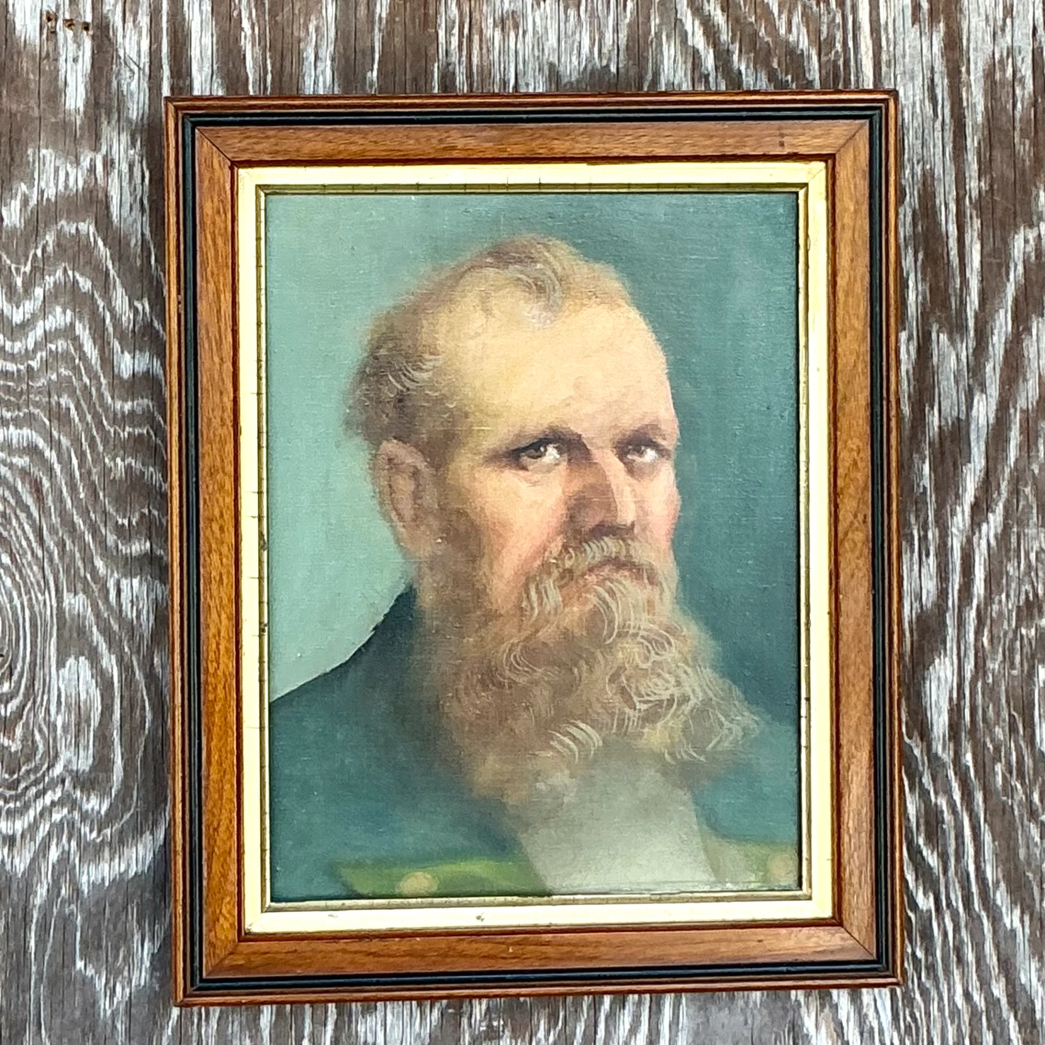Vintage Boho Original Oil Portrait on Canvas - Detail view