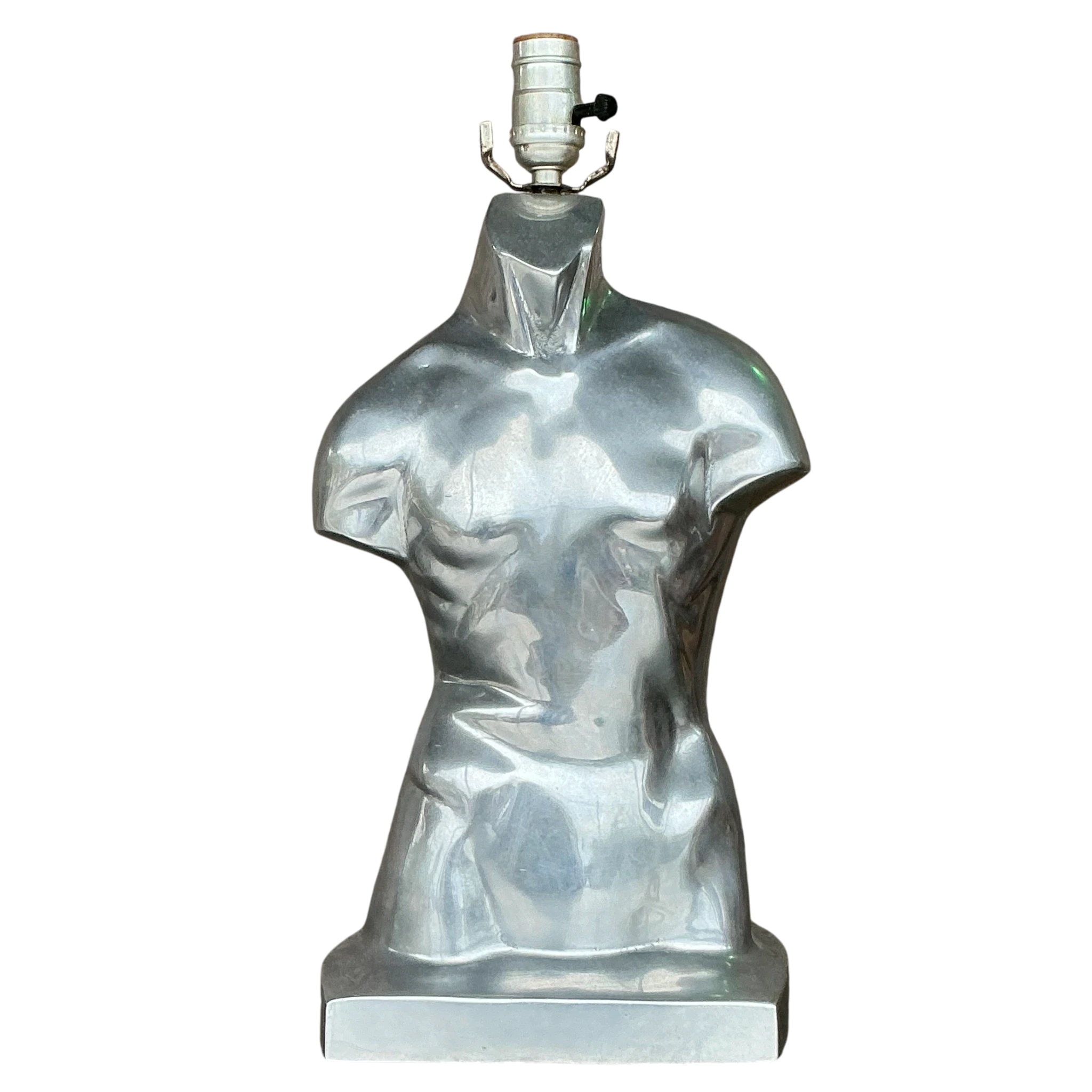 Vintage Polished Chrome Male Torso Table Lamp