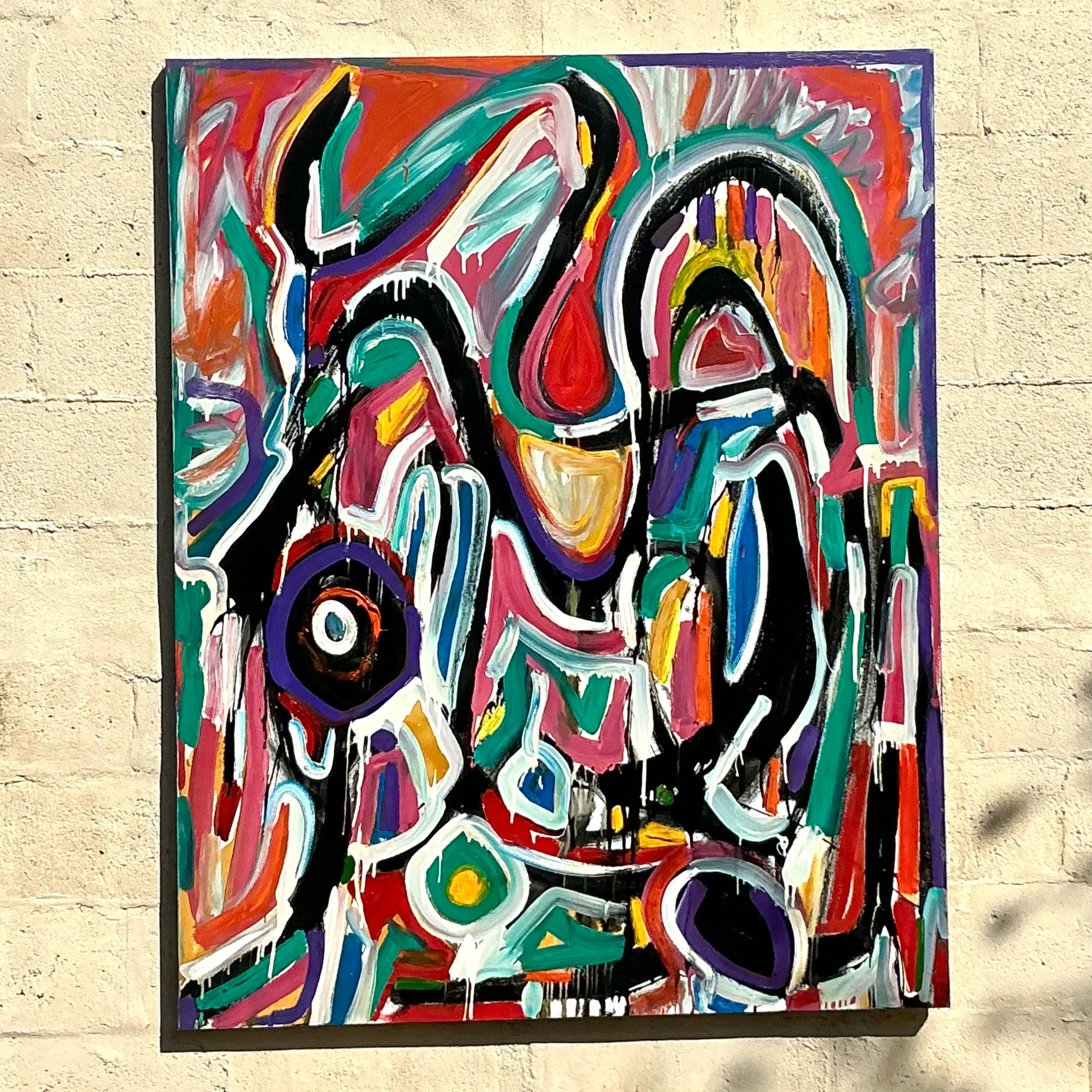 Vintage Boho Monumental Abstract Oil on Canvas - Oil Paint, 48W x 60H - Side view
