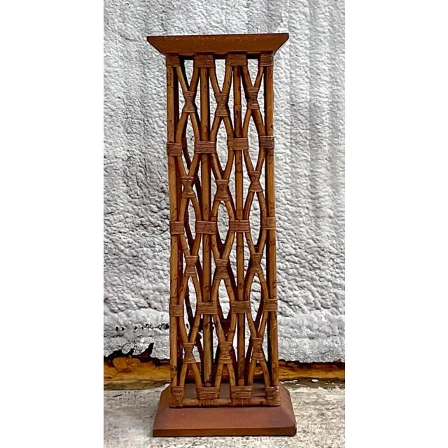 Vintage Coastal Trellis Rattan Pedestal - Top view