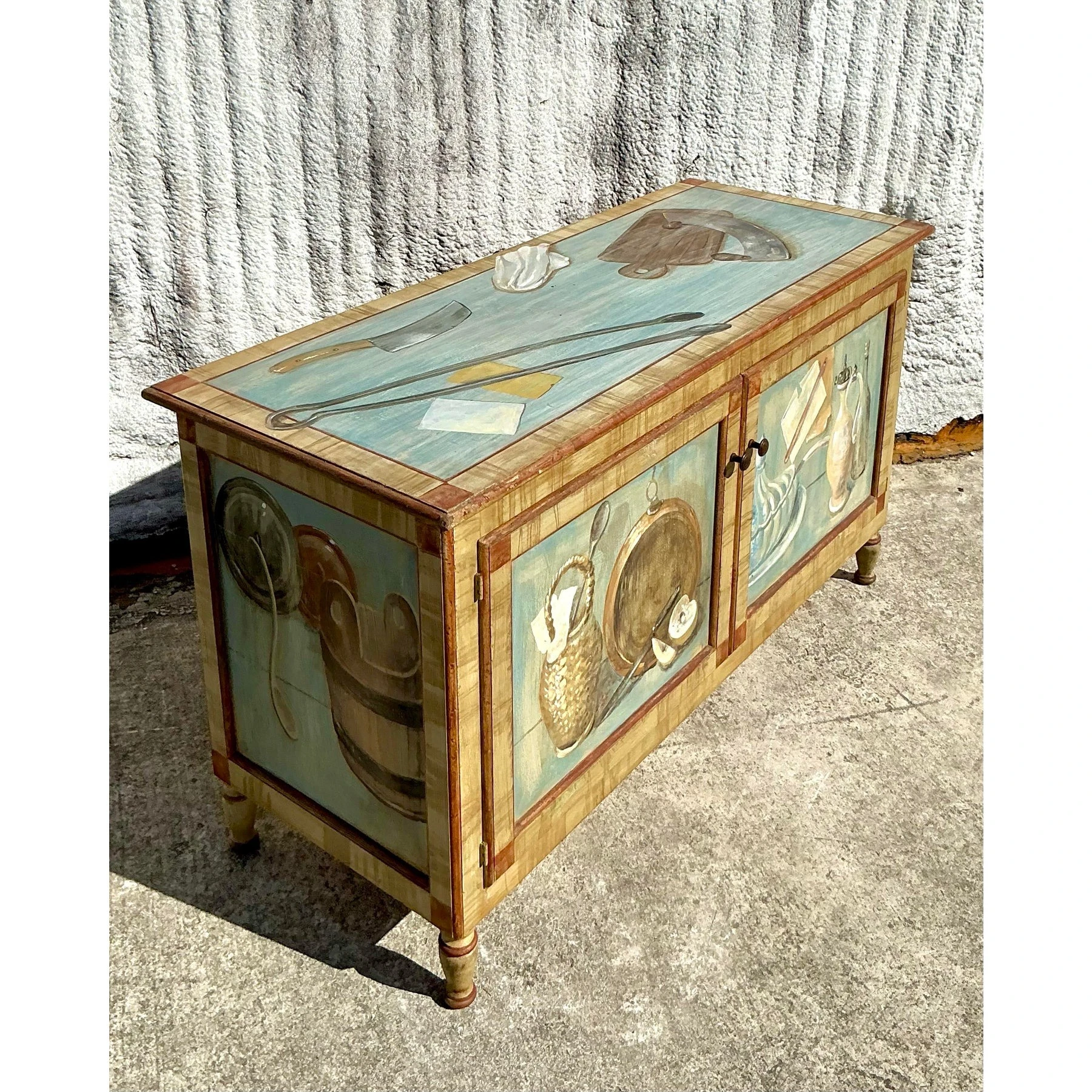 Late 20th Century Vintage Regency Hand Painted Cabinet - Detail view