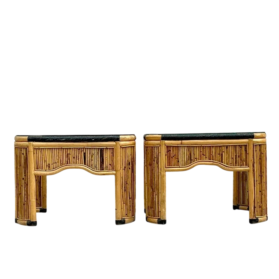 Vintage Coastal Pencil Reed Side Tables - a Pair