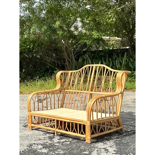 Vintage Coastal Bent Rattan Loveseat - Rattan, 57W x 39.5H - Detail view