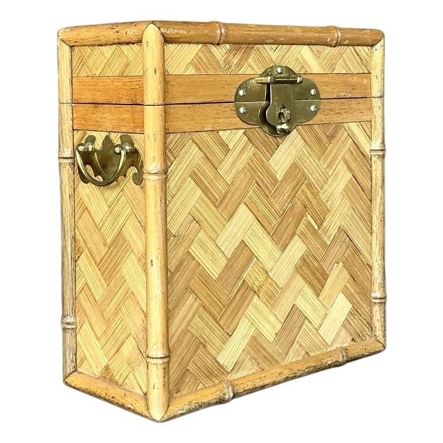 Vintage Boho Parquet Rattan Lidded Box