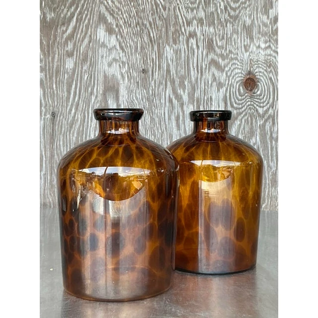 Vintage Boho Tortoise Glass Apothecary Jars - a Pair - Side view