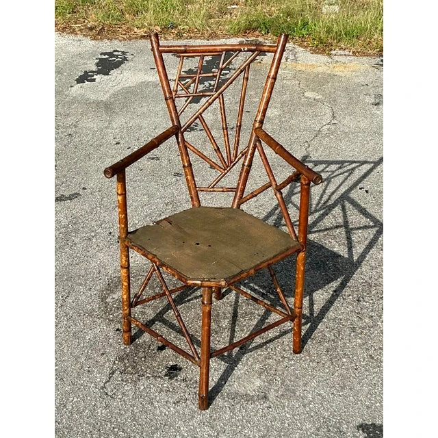 Vintage Distressed Tortoise Bamboo Chair - Detail view