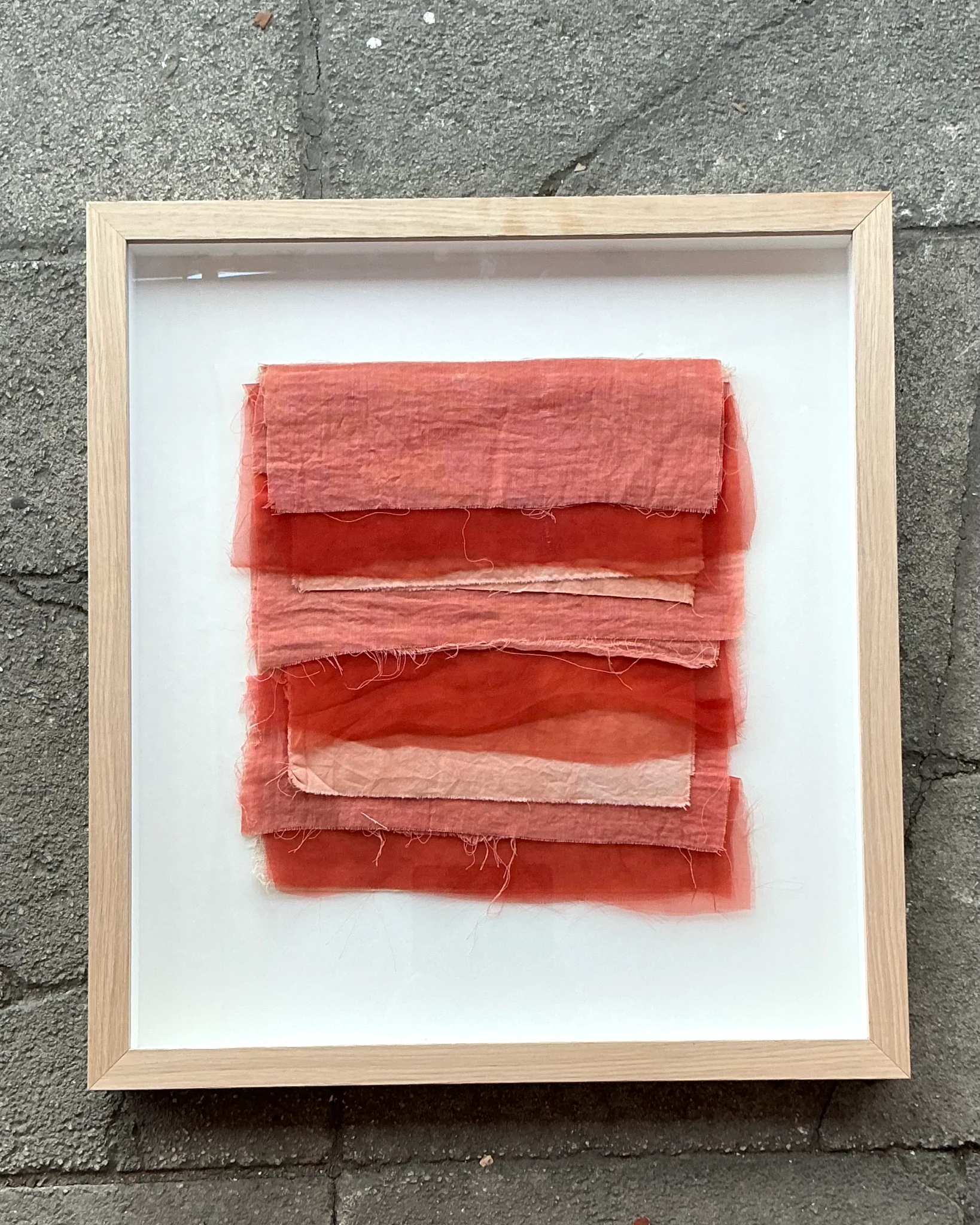 Vintage Boho Original Textile Art - Wood, 20.5W x 22.5H - Top view