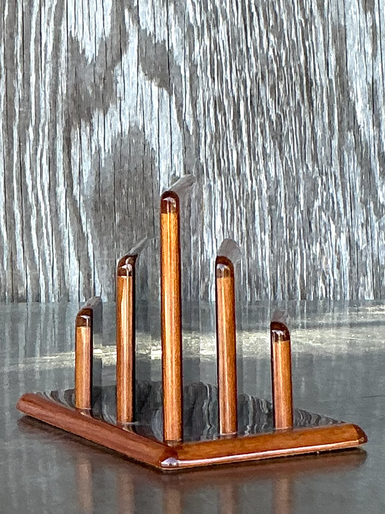 Vintage Boho Hermes Burl Walnut Logo Letter Holder  - Top view