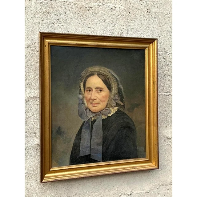 Vintage Boho Original Oil Portrait on Canvas - Wood, 20.5W x 23H - Side view
