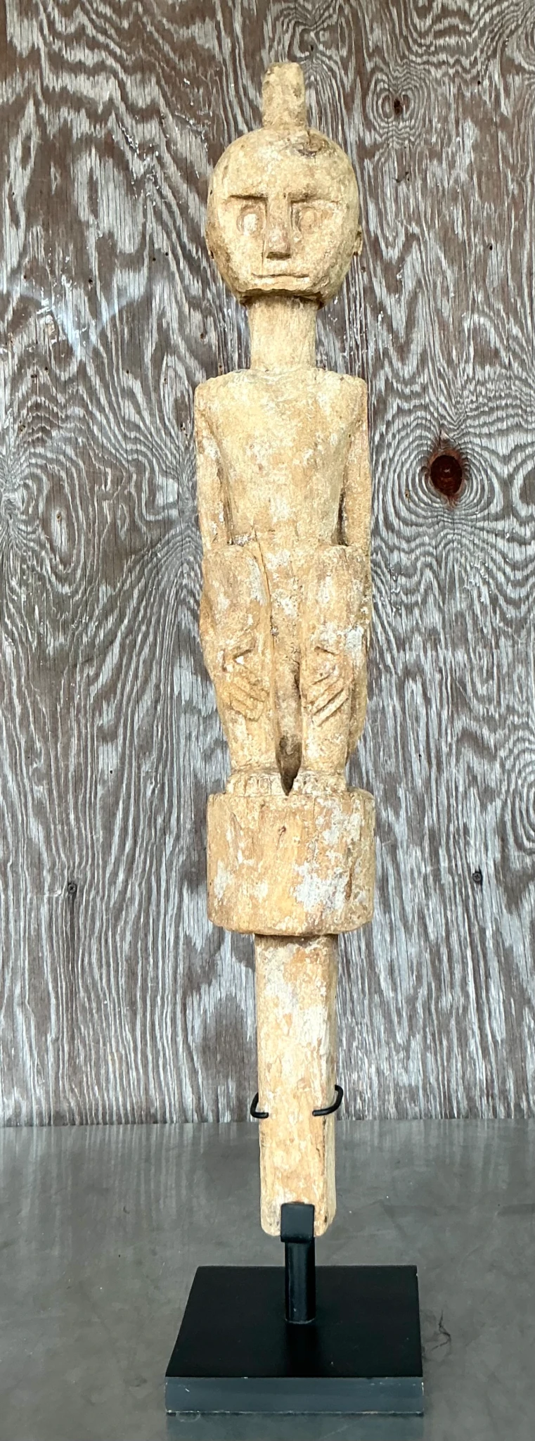 Vintage Boho Tribal African Carved Figure - Wood, 5.75W x 31.75H - Detail view