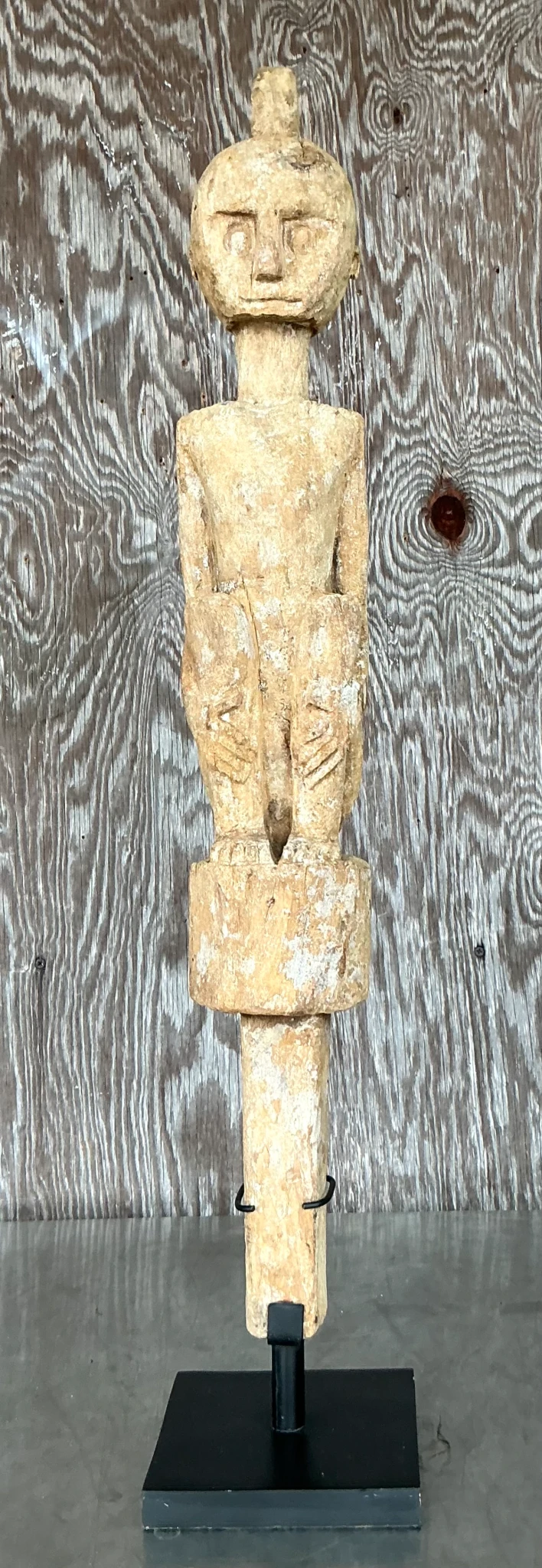Vintage Boho Tribal African Carved Figure - Wood, 5.75W x 31.75H - Side view