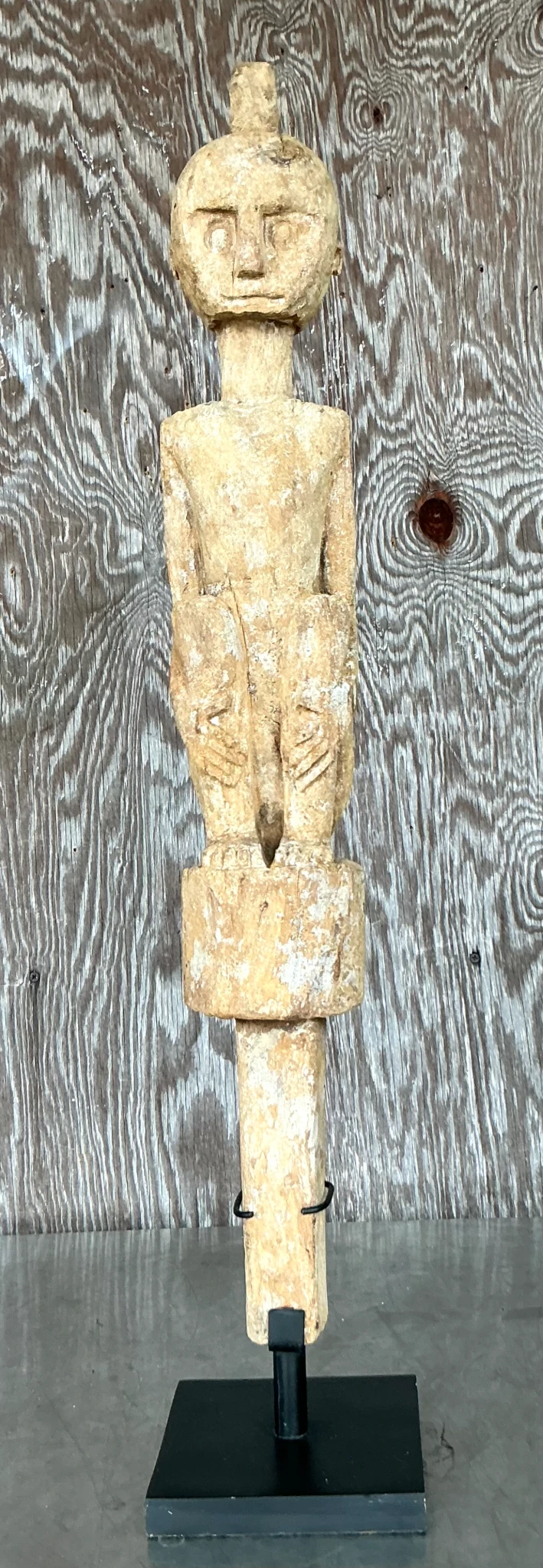 Vintage Boho Tribal African Carved Figure - Wood, 5.75W x 31.75H - Back view