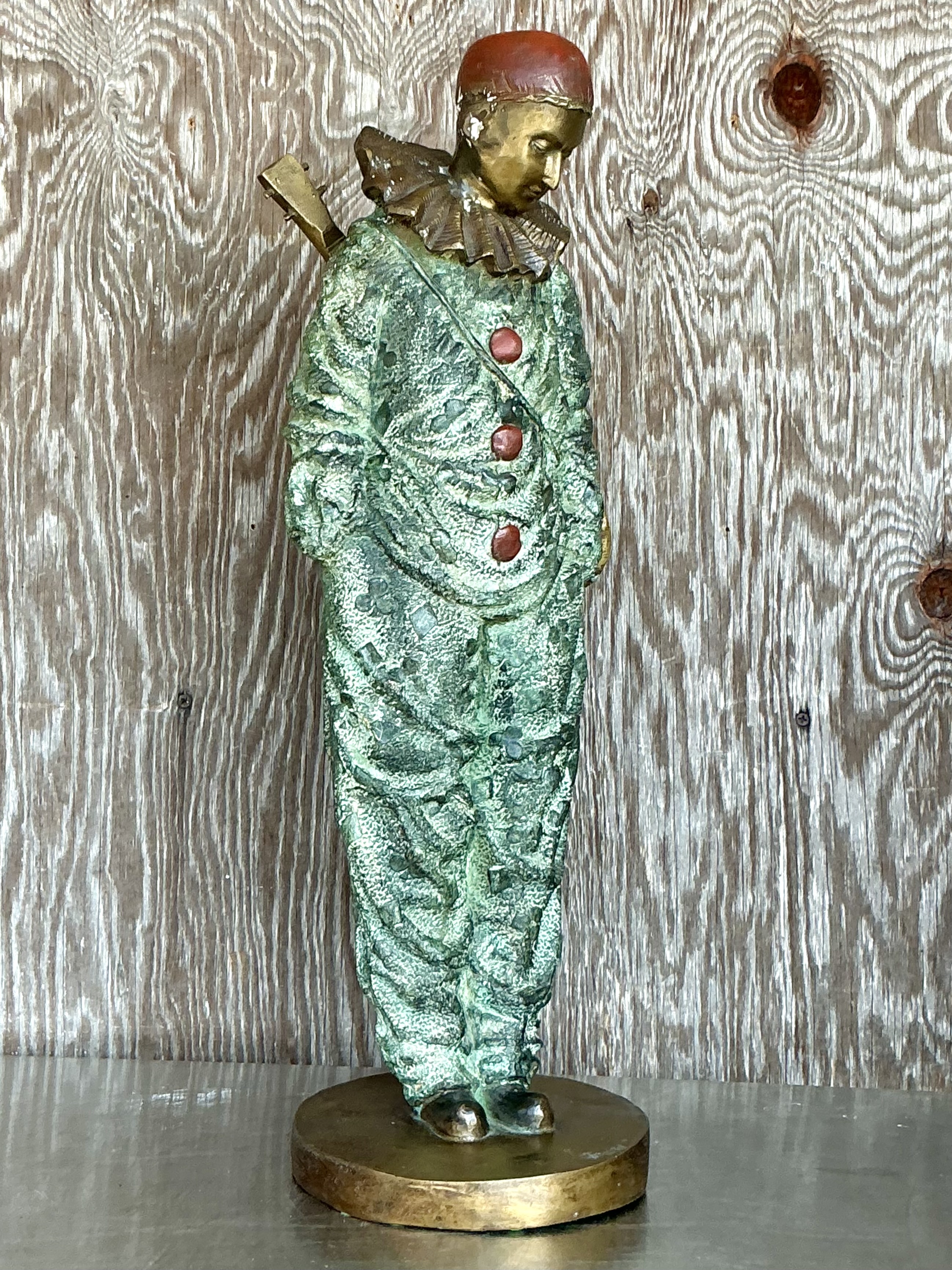 Vintage Italian Bronze Clown Sculpture  - Top view