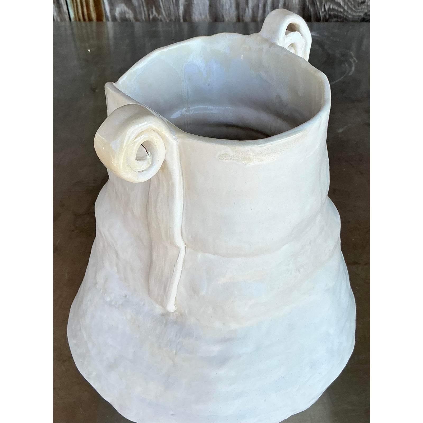 Vintage Boho Original Studio Pottery Scroll Vase - Detail view