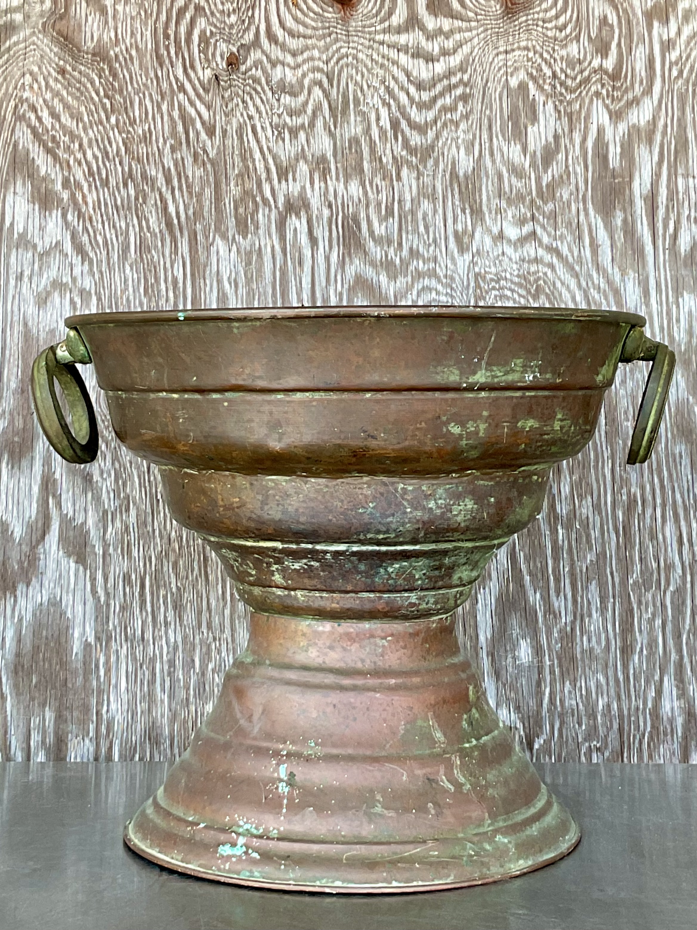 Vintage Boho Original Patinated Copper Centerpiece Bowl  - Side view