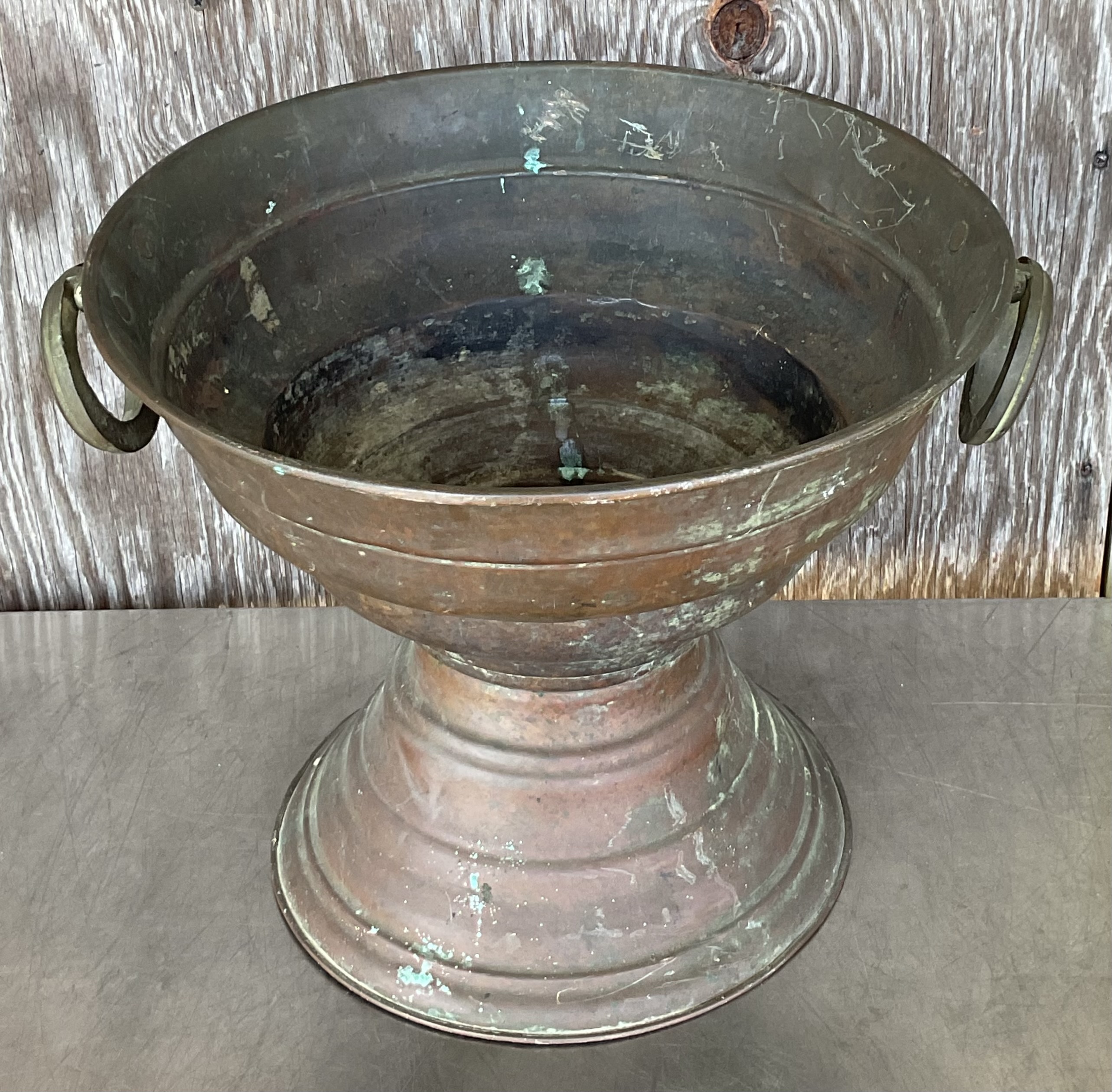 Vintage Boho Original Patinated Copper Centerpiece Bowl  - Top view
