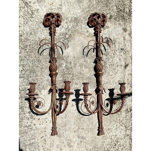 Vintage Boho Carved Wood Candle Sconces - A Pair - Side view