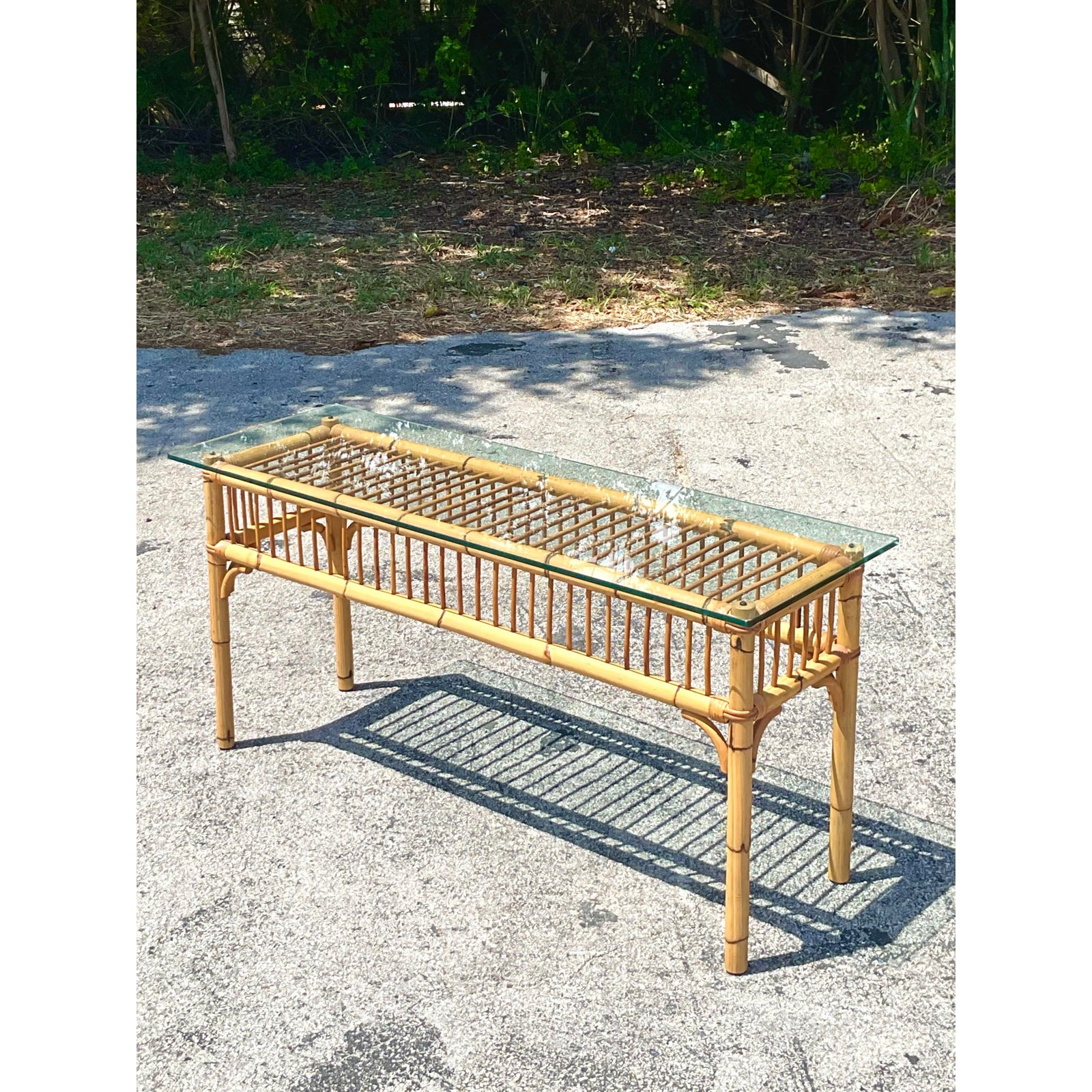 Vintage Coastal Bamboo Console Table - Side view