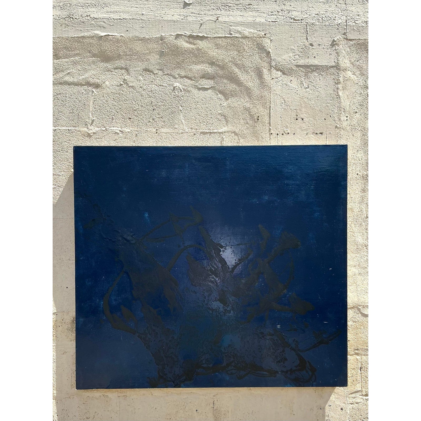 Vintage Boho Original Abstract Oil Painting on Board - Top view