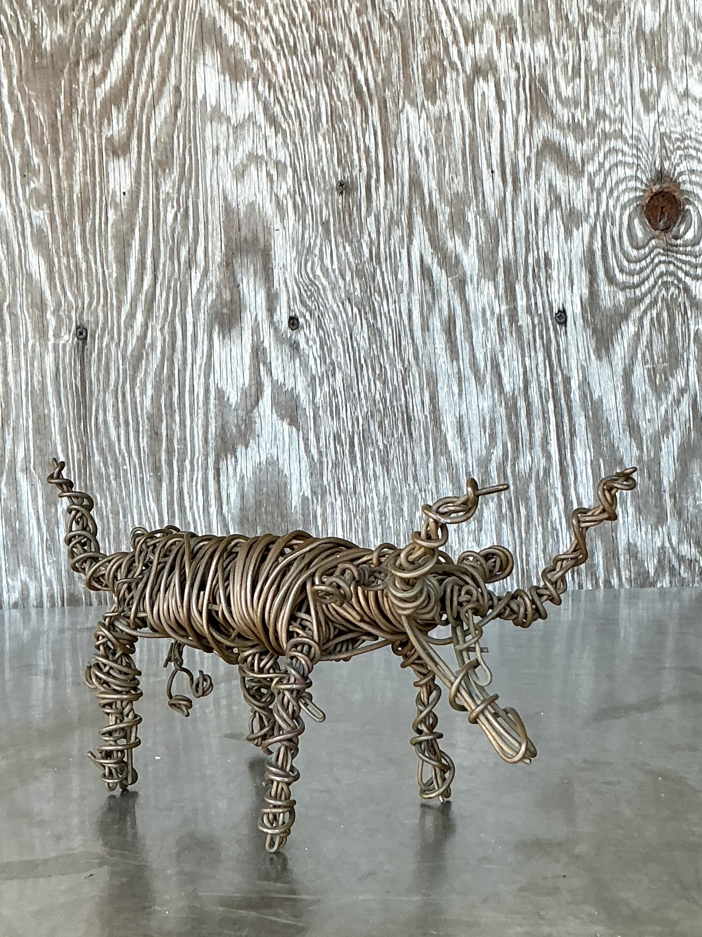 Vintage Boho Coiled Wire Sculpture Of Bull  - Top view