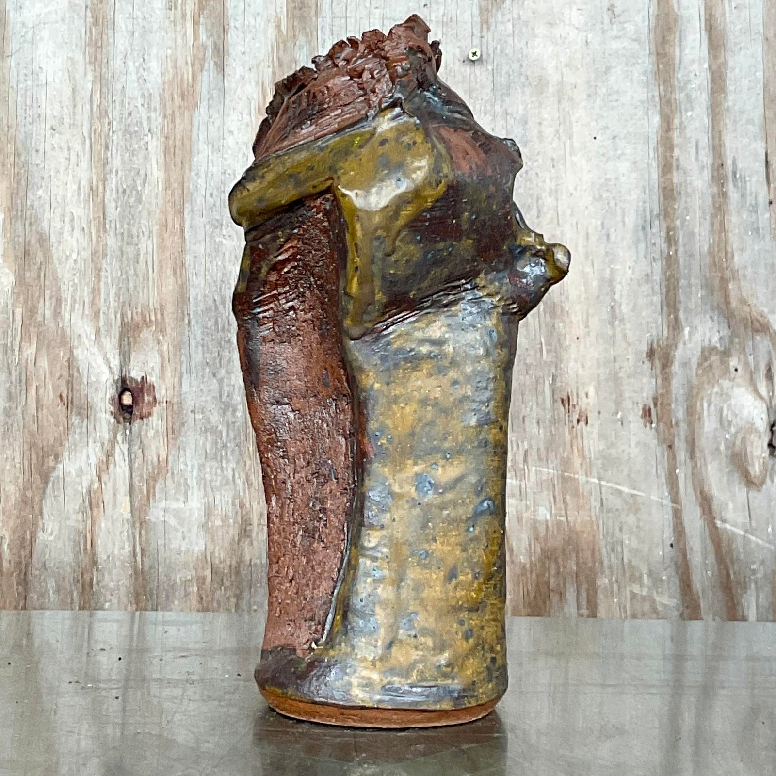 Vintage Boho Abstract Studio Pottery Vase - Side view