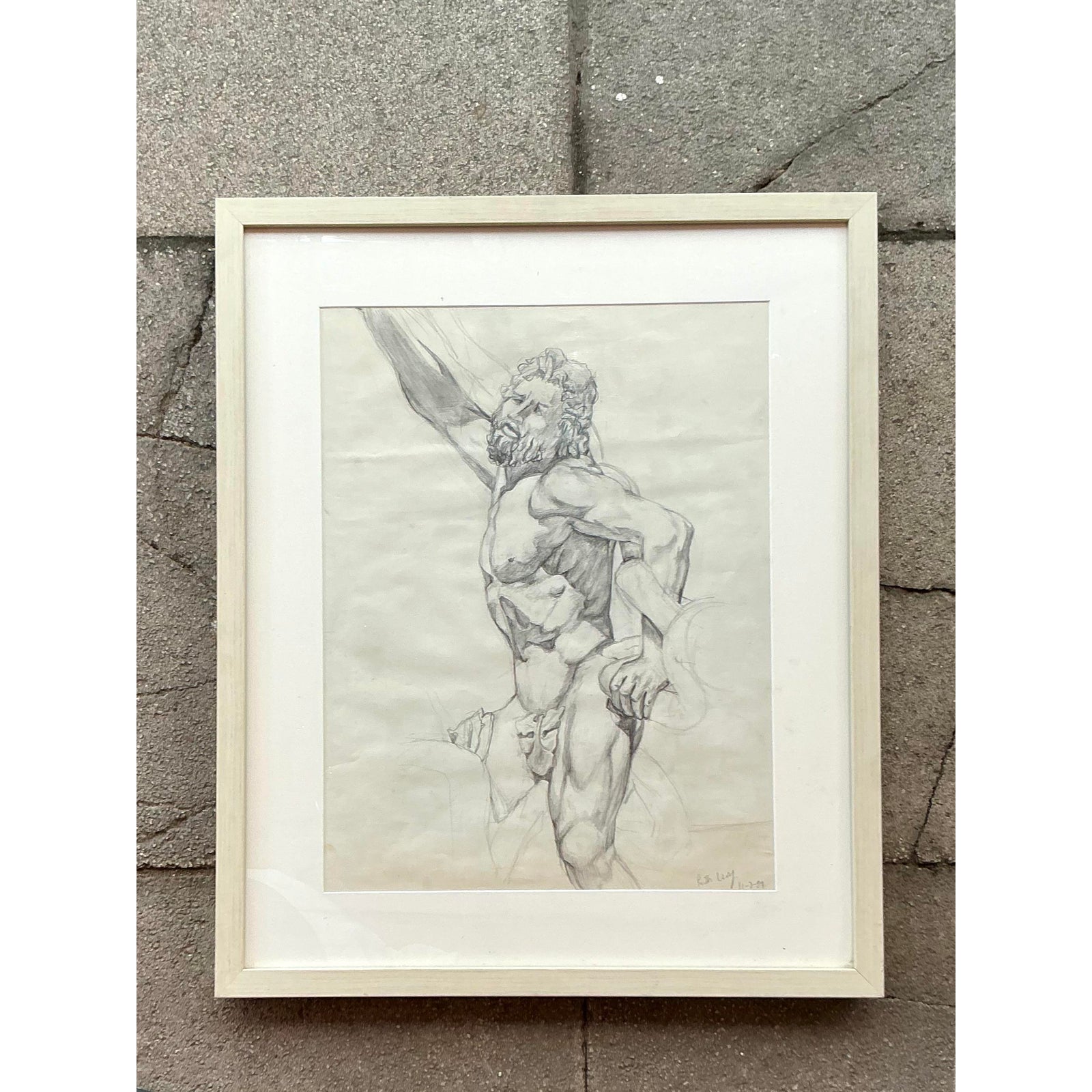 Vintage Boho Original Pencil Sketch of Man - Side view