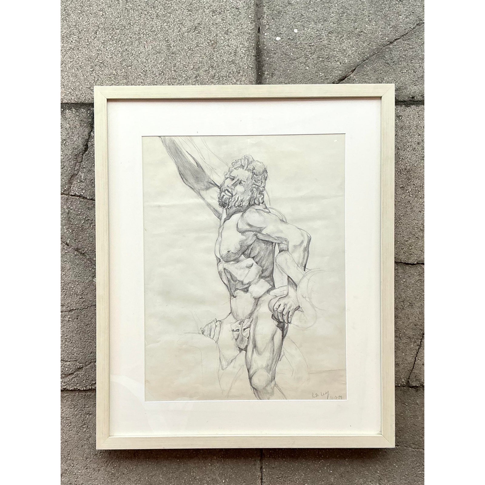 Vintage Boho Original Pencil Sketch of Man - Back view