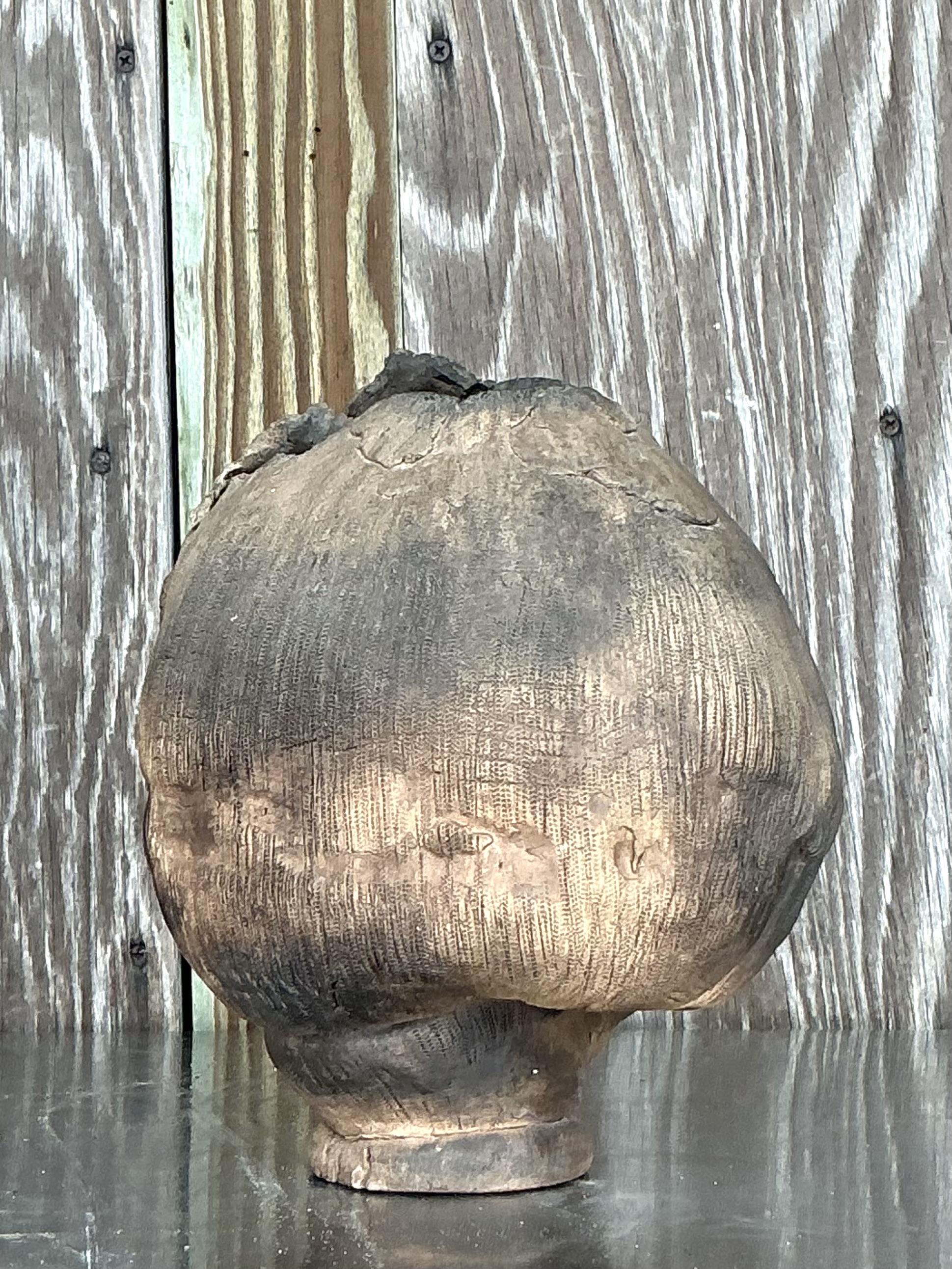 Vintage Boho Original Studio Pottery Vase - Ceramic, 7.75W x 9.25H - Side view