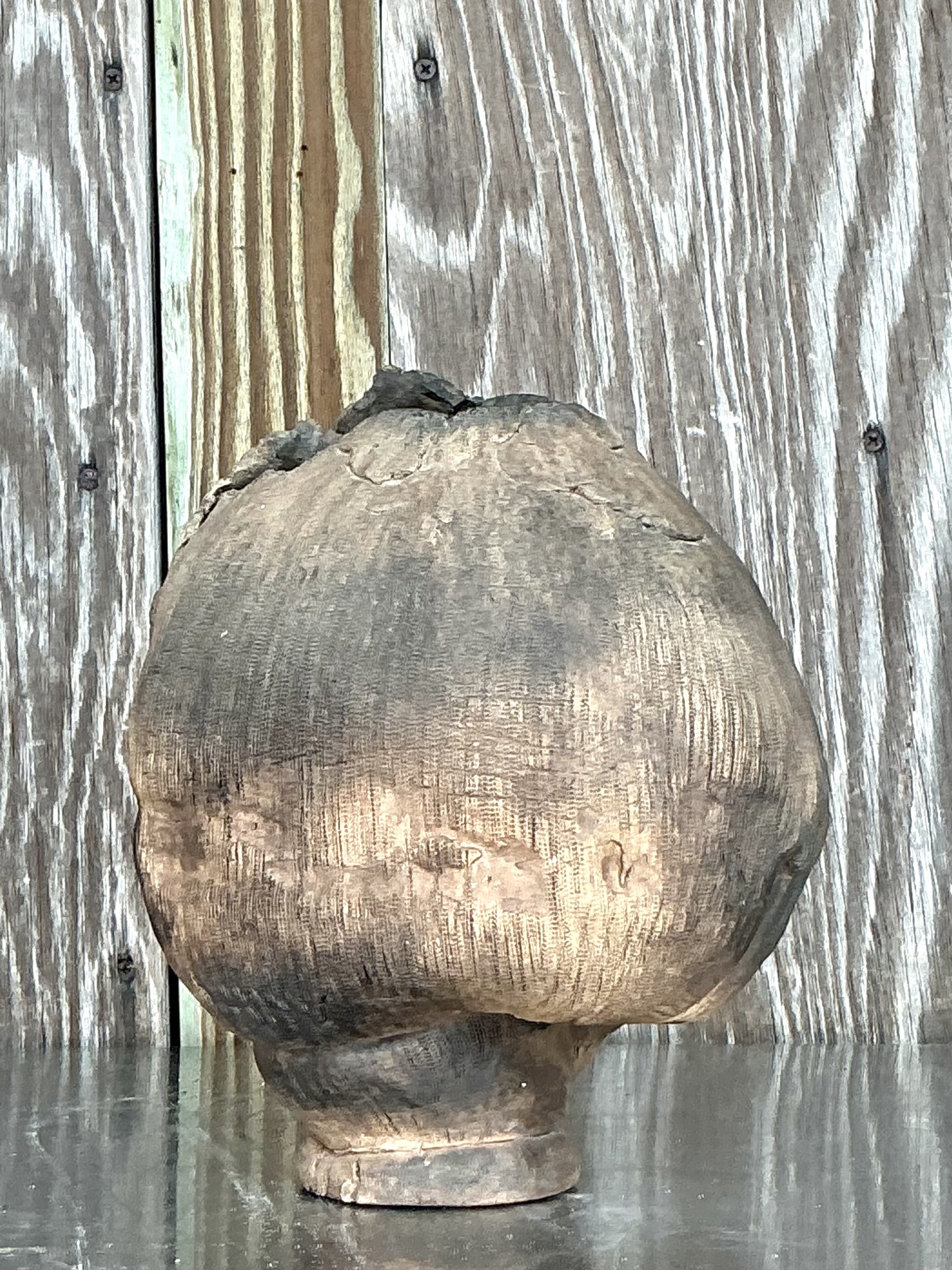 Vintage Boho Original Studio Pottery Vase - Ceramic, 7.75W x 9.25H - Back view
