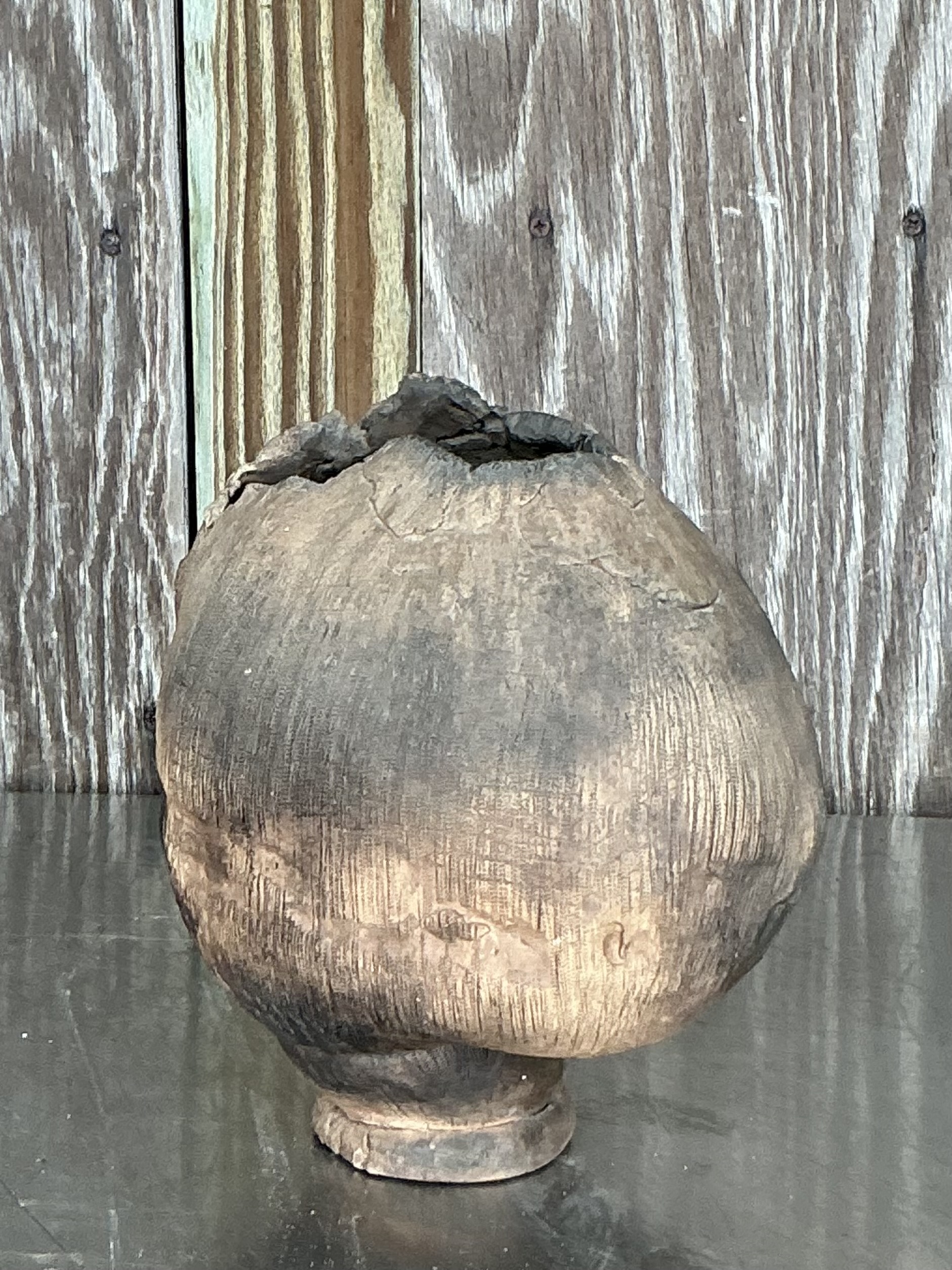Vintage Boho Original Studio Pottery Vase - Ceramic, 7.75W x 9.25H - Top view
