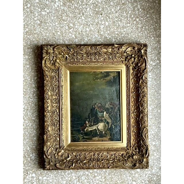 Vintage Boho Original Figurative Oil Painting on Canvas - Wood, 16W x 13.5H - Top view