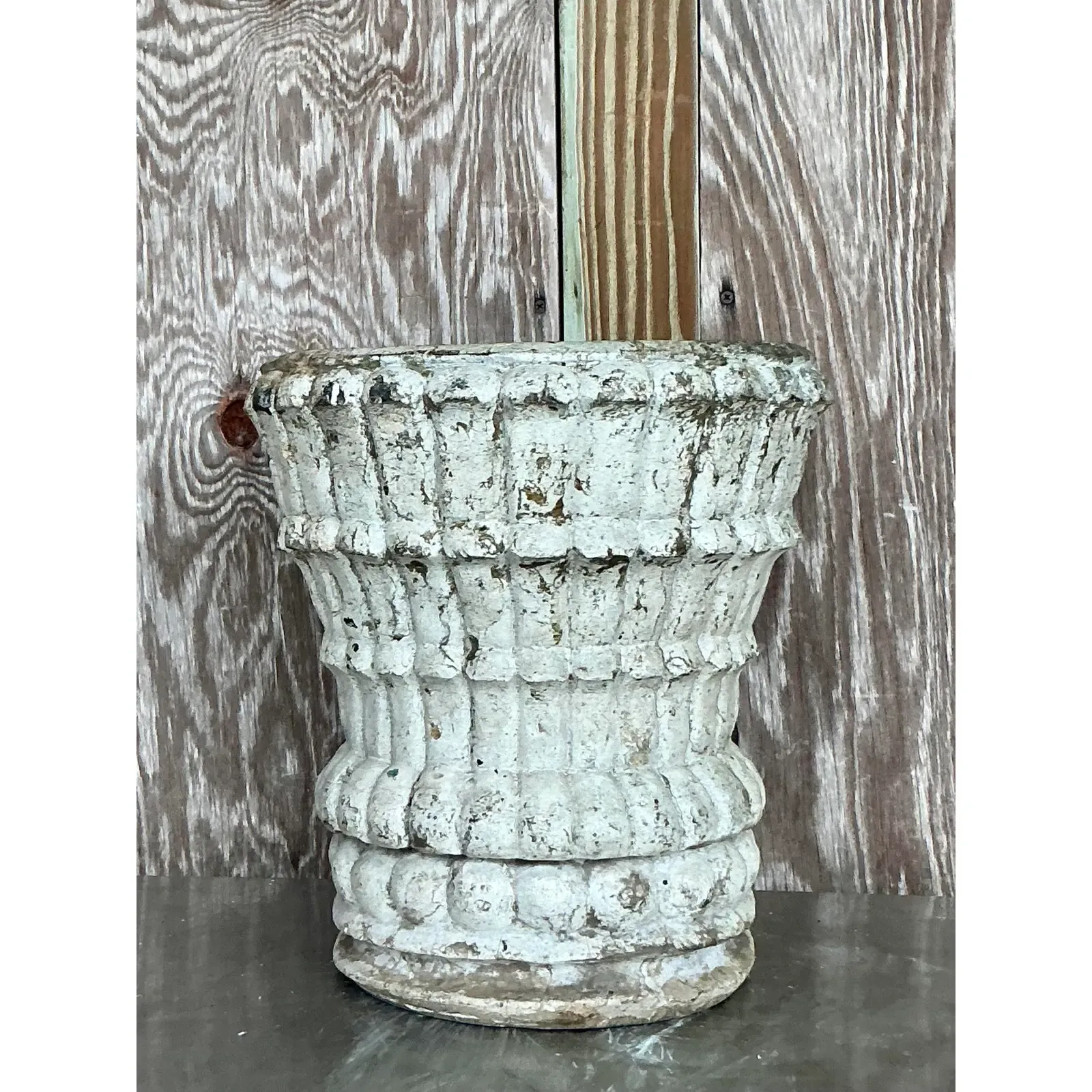 Mid 20th Century Boho Cast Stone Planter - Detail view