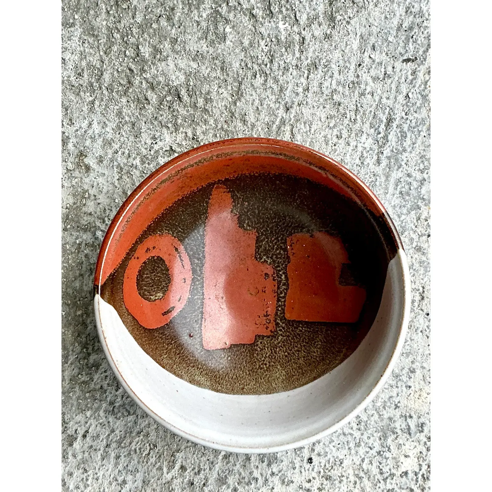 Vintage Boho Original Studio Pottery Bowl - Ceramic, 8.75W x 3.75H - Back view