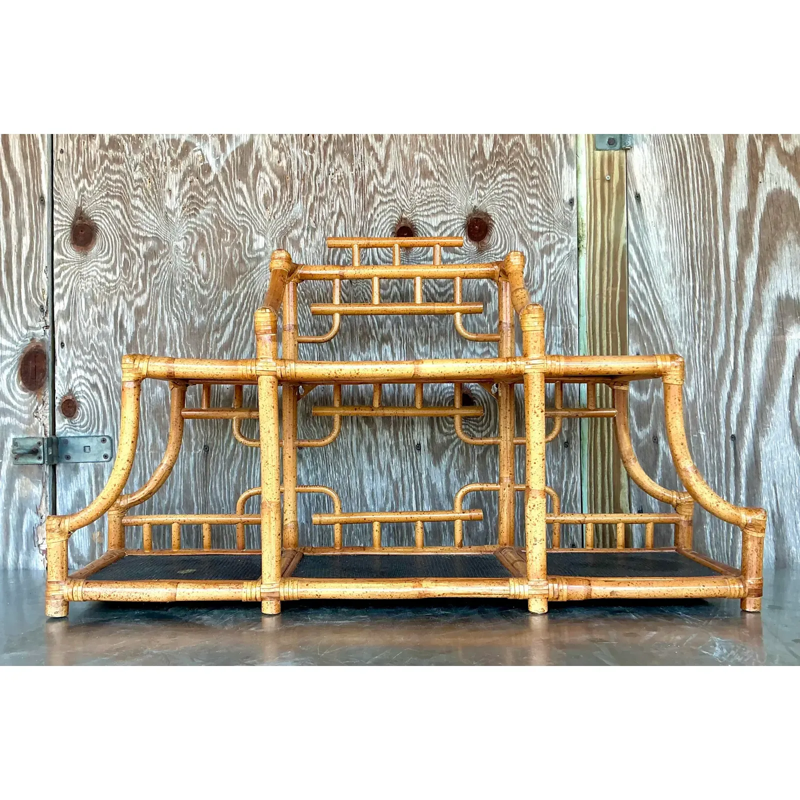 Vintage Boho Bent Bamboo Table Top Etagere - Detail view