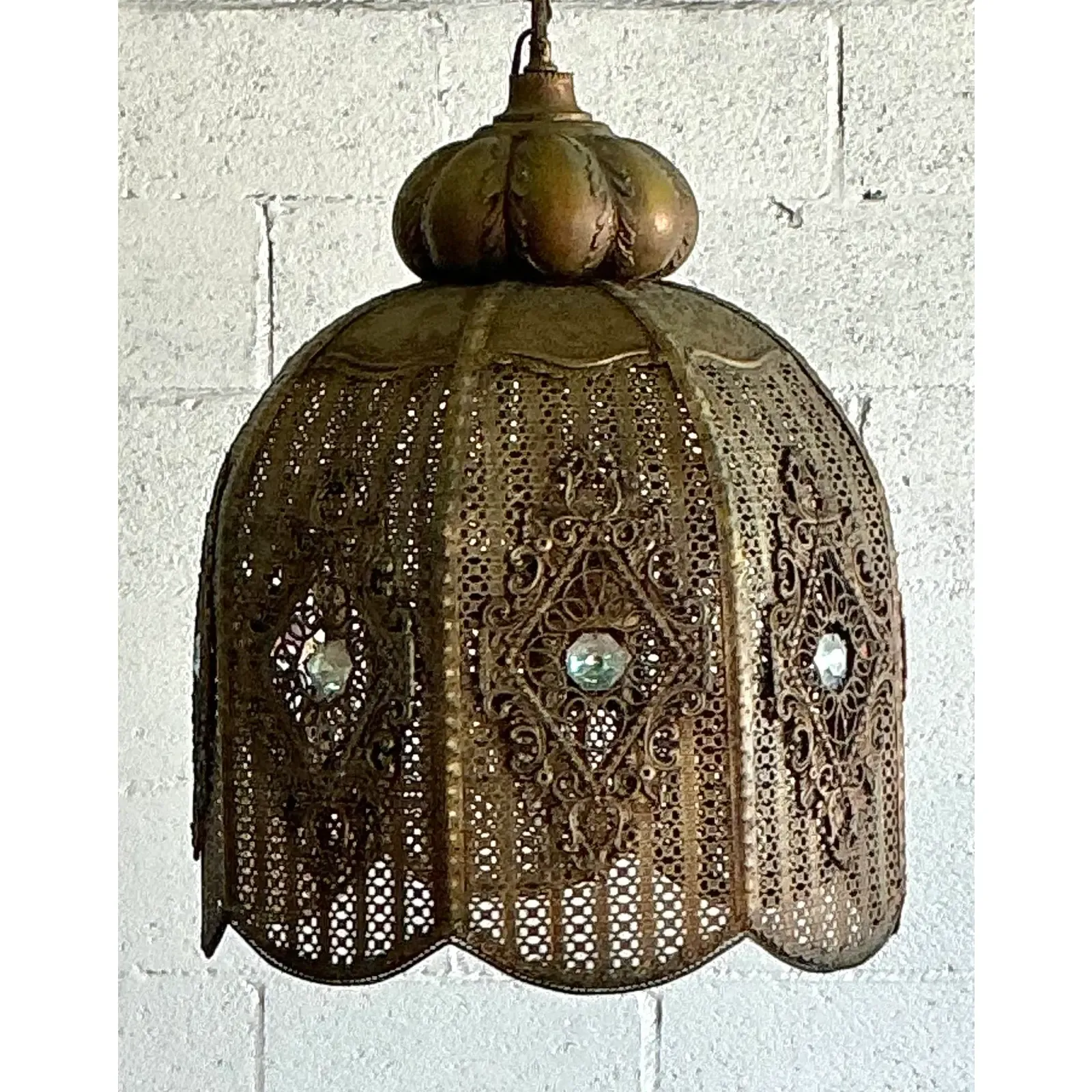 Vintage Boho Moroccan Brass Filagree Dome Lantern - Back view