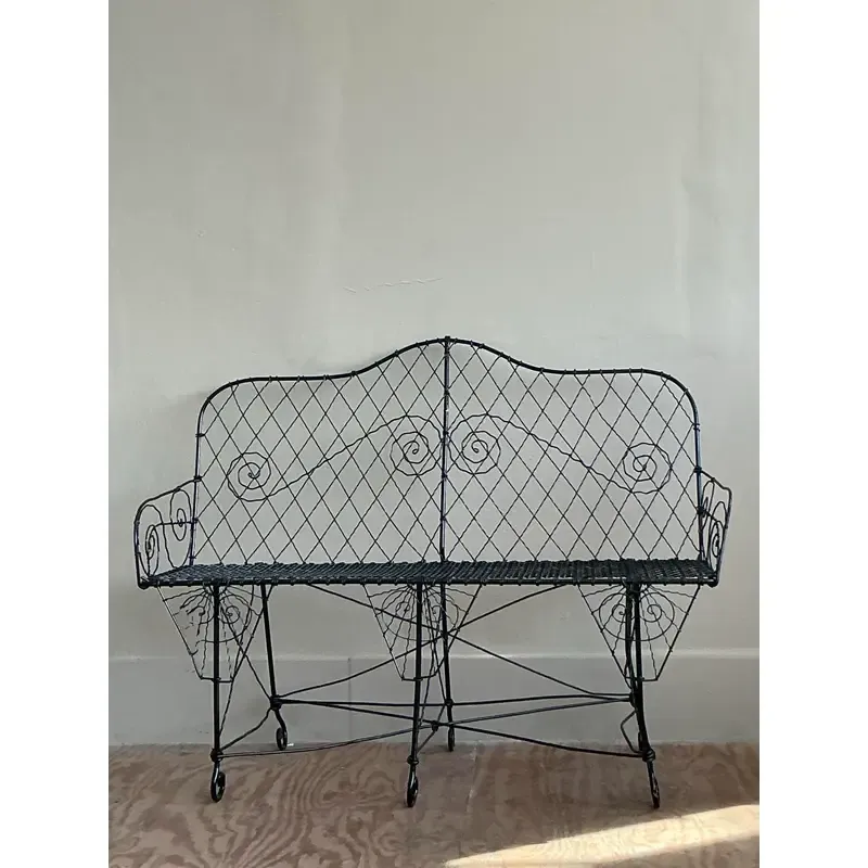 Late 20th Century Regency Trellis Wrought Iron Bench - Back view