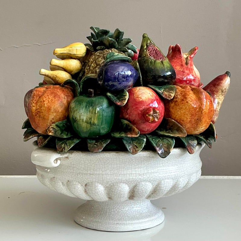 Vintage Regency Monumental Glazed Ceramic Bowl of Fruit - Detail view