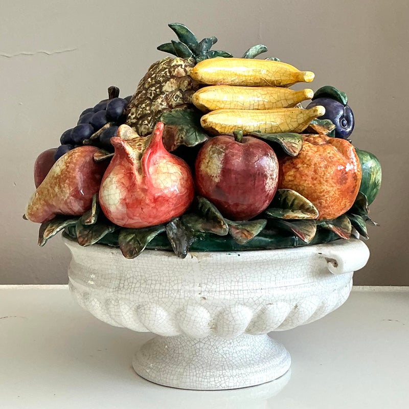 Vintage Regency Monumental Glazed Ceramic Bowl of Fruit - Back view