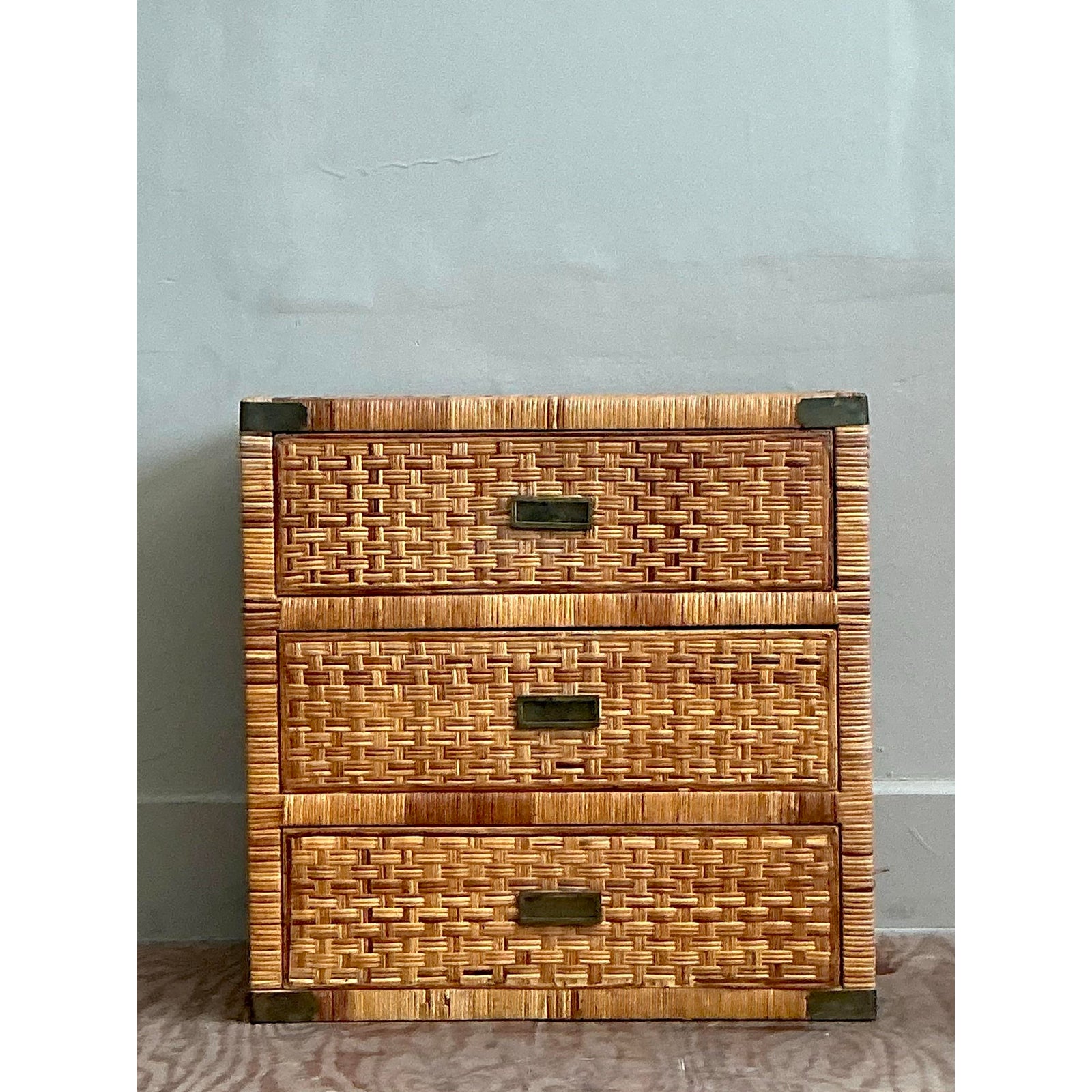 Vintage Coastal Wrapped Rattan Chest of Drawers - Side view