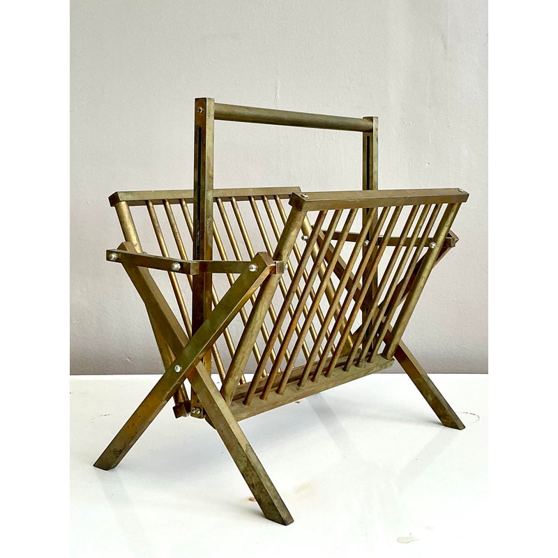 Vintage Modernist Brass Newspaper Rack - Side view