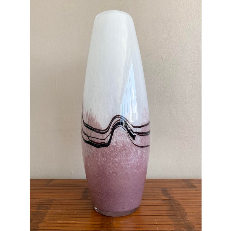 Vintage Boho Hand-Blown Art Glass Vase - Side view