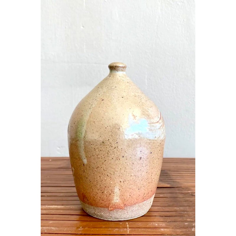 Vintage Boho Studio Pottery Vase - Ceramic, 3.5W x 5.5H - Back view