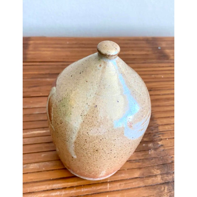 Vintage Boho Studio Pottery Vase - Ceramic, 3.5W x 5.5H - Top view